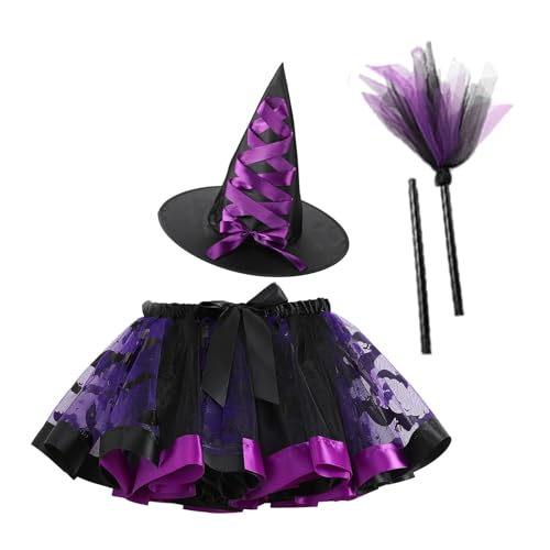 Aizuoni Mädchen-Rock-Set für Halloween, Halloween-Rock-Cosplay-Set - Festliches Kleid-Outfit-Set mit Hut und Besen - Kinder-Cosplay-Bekleidung für Schulspiele, Geburtstagsfeiern, Halloween-Partys Aizuoni Mädchen-Rock-Set für Halloween, Halloween-Rock-Cosplay-Set - Festliches Kleid-Outfit-Set mit Hut und Besen - Kinder-Cosplay-Bekleidung für Schulspiele, Geburtstagsfeiern, Halloween-Partys von Aizuoni