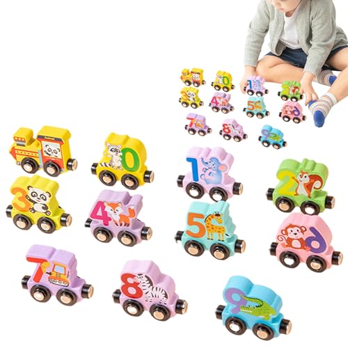 Aizuoni Magnetischer Zahlenzug, Zahlenzug-Spielzeug | Lernauto-Spielzeug aus Holz,Bunte hölzerne Eisenbahnwaggons für Farberkennungsspielzeug für Jungen und Mädchen von Aizuoni