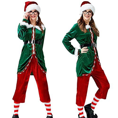Aizuoni Santa Elf Kostüme | Santa Suit Christmas Elf Costumes Dress up Weihnachtskostü | Elfenkostü | Elfenkleidung | Kobold | Weihnachten | Wichtel | Komplett-Set | Damen Herren Kinder von Aizuoni
