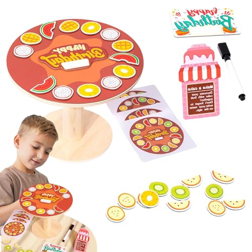 Aizuoni Spielzeug-Geburtstagskuchen,Geburtstagskuchen-Spielzeug | Magnetisches Spielzeug-Set mit Obst-Aufklebern für Kleinkinder - Holzständer und Obstaufkleberspiel, magnetische von Aizuoni