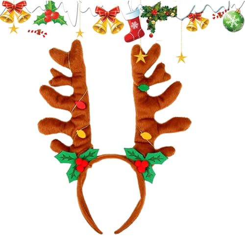 Aizuoni Weihnachtsgeweih-Stirnband - Haarbänder Glocken-Rentier-Stirnbänder - Weihnachts-Kopfbedeckung, Haarbänder, Weihnachts-Kopfschnalle, Haarschmuck Für Weihnachtsfeiern Cosplay von Aizuoni