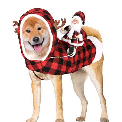 Aizuoni Weihnachtshundekostüm, Welpenweste Weihnachtsmann Reitet Weihnachten Haustierkleidung, Weihnachten Hundekleidung Mantel Hundekostüme, Haustier Jacken Kostü Warme Winterkleidung Für Hunde von Aizuoni