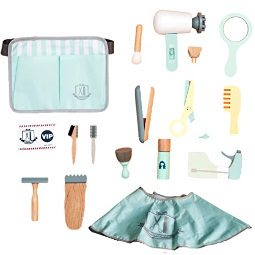 Friseurspielzeug Für Mädchen | 18-teiliges Haarstyling-Set Aus Holz, Nicht Leicht Zu Verblassen | Lockenstab Und Anderen Accessoires, Kinder-Mode-Schneidespiel Make-up-Set von Aizuoni