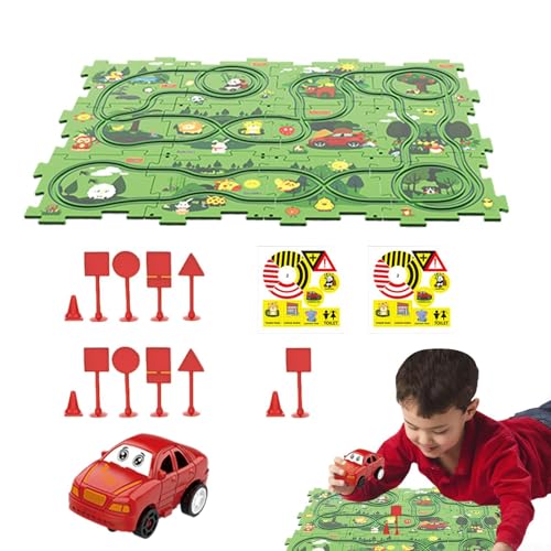 Puzzle Racer Kinder-Autobahn-Set - 27-teiliges DIY-Puzzle-Autobahn-Spielset - Multifunktionale Puzzle-Bahn, Für Kinderspielzeug DIY-Route Spielzeugauto Geschenkspiele Cars Spielzeug Für Kinder von Aizuoni
