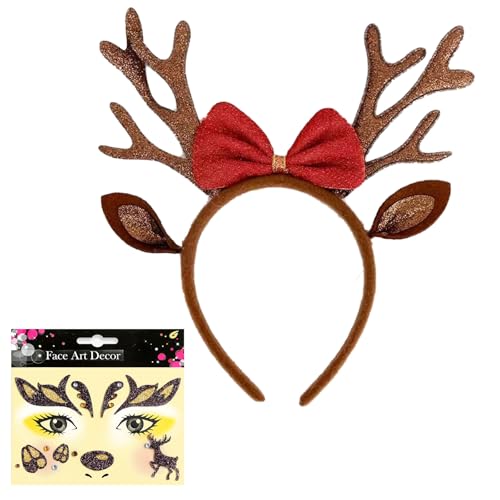 Ajuanbazha Rentier Haarreif, Rentiergeweih Haarreif mit Reh Gesicht Aufkleber, Rentier Haarreif Weihnachten für Damen und Kinder, Haarreif Rentier für Fasching, Cosplay Ajuanbazha Rentier Haarreif, Rentiergeweih Haarreif mit Reh Gesicht Aufkleber, Rentier Haarreif Weihnachten für Damen und Kinder, Haarreif Rentier für Fasching, Cosplay von Ajuanbazha