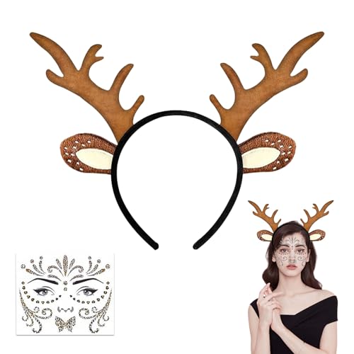 Ajuanbazha Rentier Haarreif, Rentiergeweih Haarreif mit Reh Gesicht Aufkleber, Rentier Haarreif Weihnachten für Damen und Kinder, Haarreif Rentier für Fasching, Cosplay Ajuanbazha Rentier Haarreif, Rentiergeweih Haarreif mit Reh Gesicht Aufkleber, Rentier Haarreif Weihnachten für Damen und Kinder, Haarreif Rentier für Fasching, Cosplay von Ajuanbazha