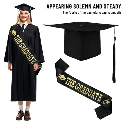 Ajuanbazha Unisex Doktorhut Abschluss Set, Verstellbarer Graduation Cap in Schwarz mit Schärpe Quaste, Ideal für Abitur, Bachelor, Master und Hochschulfeiern (A) von Ajuanbazha