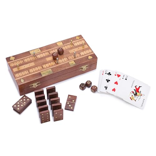 Ajuny Cribbage, Domino und Würfelspielset aus Holz – 28 Dominosteine, 5 Holzwürfel und 6 Metallklammern und Spielkarten mit Aufbewahrungsbox für einzigartige Reisegeschenke für Kinder und Erwachsene Ajuny Cribbage, Domino und Würfelspielset aus Holz – 28 Dominosteine, 5 Holzwürfel und 6 Metallklammern und Spielkarten mit Aufbewahrungsbox für einzigartige Reisegeschenke für Kinder und Erwachsene von Ajuny