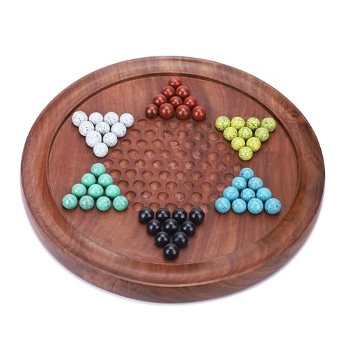 Ajuny Handgefertigte chinesische Dame-Brettspielmurmeln aus Holz in 6 Farben im Vintage-Stil für bis zu 6 Spieler, Tischdekoration für Zuhause und Büro für Kinder und Erwachsene, 30,5 cm von Ajuny