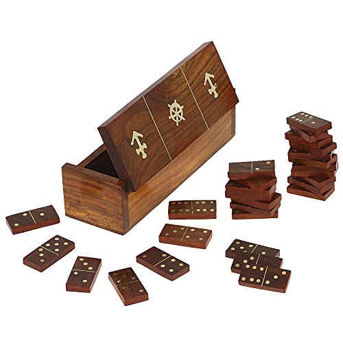 Ajuny Handgefertigtes Domino-Spielset aus Holz Dekorative Aufbewahrungsbox mit Messing-Inlay Größe 7,75 x 2 x 2 Zoll von Ajuny