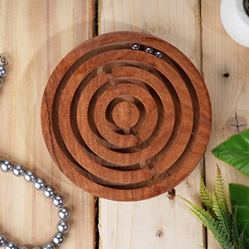 Ajuny Handgefertigtes indisches rundes Labyrinth-Kugellabyrinth aus Holz, Puzzle-Brettspiel, herausforderndes Lernspiel, Denksportaufgabe für Kinder, Erwachsene, Größe 20,3 cm von Ajuny