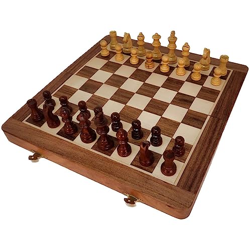 Ajuny Magnetisches Schachspiel – tragbares und faltbares Holzbrettspiel für Reisen, Ahorn- und Akazienholz, ideal für Erwachsene, Profis und Familien, mit sicherer Aufbewahrung für 12-Zoll von Ajuny