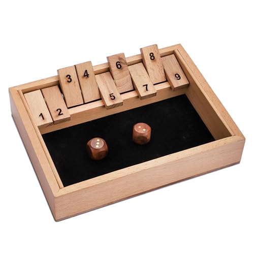 Ajuny Shut The Box Spiel (1–2 Spieler) – Mathespiel mit Holzwürfeln und 9 Klappplättchen | Großes Pädagogisches Brettspiel für Kinder und Erwachsene | Lustiges Familien Tischspiel - 9.6 Zoll Ajuny Shut The Box Spiel (1–2 Spieler) – Mathespiel mit Holzwürfeln und 9 Klappplättchen | Großes Pädagogisches Brettspiel für Kinder und Erwachsene | Lustiges Familien Tischspiel - 9.6 Zoll von Ajuny