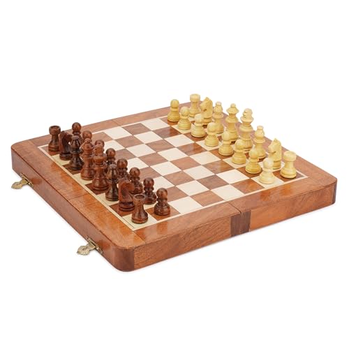 Ajuny Rosewood Folding Magnetic Chess Board Game mit eingebauter Lagerung für Erwachsene, Kinder 12x12 Inch von Ajuny