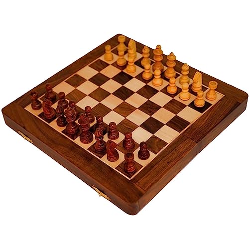 Ajuny Schachbrettspiele für Erwachsene und Familien Faltbar zur Aufbewahrung von Magnetstücken zum Spielen während der Reise Sheesam und Ahornholz Größe 7X3.75X1.75 Zoll von Ajuny