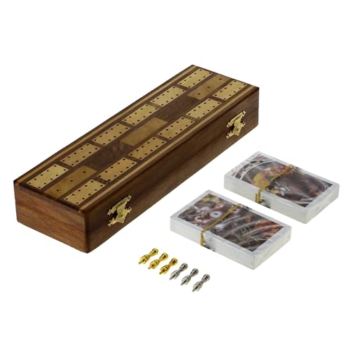 Ajuny Traditonal Wooden Cribbage Brettspiel mit 6 Metallstiften und 2 Kartenspiel mit Speicherbereich Brettgröße 10X3x1,75 Zoll von Ajuny