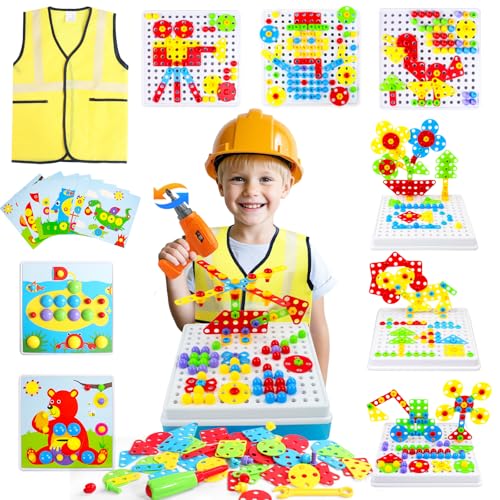 Spielzeug ab 3 Jahre, Montessori Spielzeug Mosaik Steckspiel ab 3 mit 3D Puzzle Bohrmaschine & Kostüm Kinderspiele STEM Spiele ab 3 4 5 Jahren Jungen Mädchen Geschenke Junge Mädchen für 3-6 Jahre Spielzeug ab 3 Jahre, Montessori Spielzeug Mosaik Steckspiel ab 3 mit 3D Puzzle Bohrmaschine & Kostüm Kinderspiele STEM Spiele ab 3 4 5 Jahren Jungen Mädchen Geschenke Junge Mädchen für 3-6 Jahre von Akokie