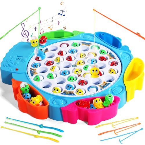 Spielzeug ab 3 Jahre Angelspiel Fische Angeln Spiele ab 3 Jahren mit 8 Kinderangel 42 Fische Kinderspiele ab 3 4 Jahre Angeln Geschenk für Kinder Junge Mädchen,Großes Format 35,5X33 cm von Akokie