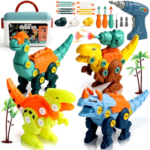 Akokie Dinosaurier Spielzeug ab 3 4 Jahre Jungen Mädchen mit Dinosaurier Figuren, Akkuschrauber Kinder,Aufbewahrungsbox DIY Dinosaurier Spielset Lernspielzeug Geschenk Junge 3 4 5 6 Jahre von Akokie