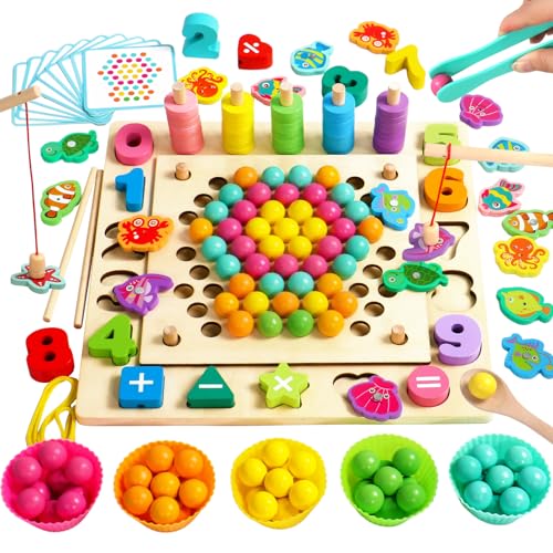 Spielzeug ab 3 Jahre Montessori Spielzeug Spiele ab 3 4 5 6 Jahren - 6 IN 1 Magnetspiel Angelspiel Puzzle Brettspiele Lernspiele Holz Kinderspielzeug ab 3 4 5 6 Jahre Geschenk 3 Jahre Junge Mädchen von Akokie