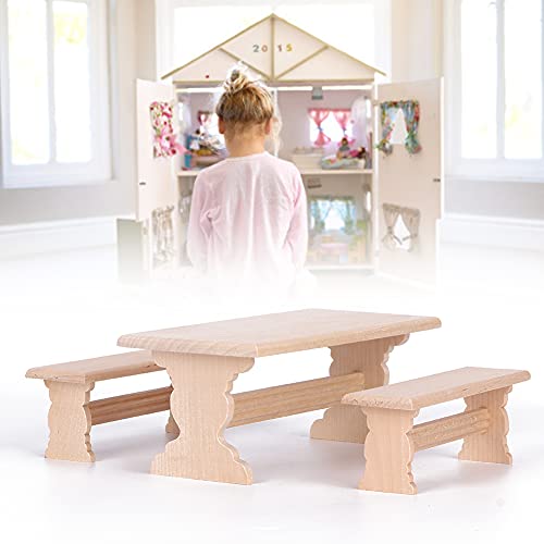 Akozon 1/12 Dollhouse Miniatur -Holzmöbeltisch und Bench Set Accessoire für Dollhouse Decoration (Lange Tischbank) von Akozon