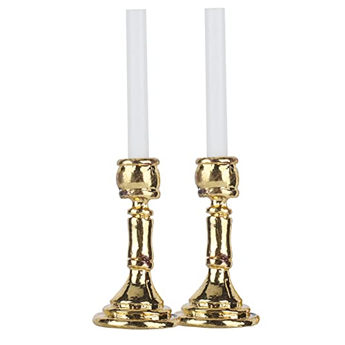 Akozon 1 Paar 1:12 Puppenhaus Golden Candlestick Miniatures Deco Simulierte Kerzeninhaber für Dollhouse Decor von Akozon