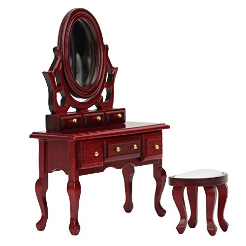 Akozon 1:12 Dollhouse Miniatur Schlafzimmer Möbel Set Dressing Tisch und Stuhlmodell Ornamente Accessoire (Simulationsverkederstisch) von Akozon