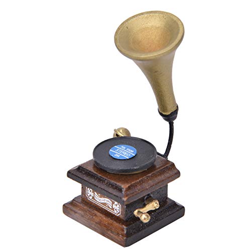 Akozon 1:12 Dollhouse Retro Phonograph Dekoration Mini Vintage Phonograph mit Phonogramm (Brown) von Akozon