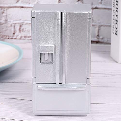 Akozon 1:12 Skala Mini Birch Holzdoppeltür -Kühlschrankmodell für Puppenhäuser (Silver) von Akozon