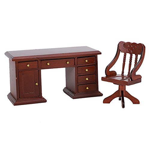 Akozon 1:12 Skala Miniatur -Holzschreibtisch und Stuhl Set's Study Decoration für Puppenhauszubehör (Schreibtisch) von Akozon