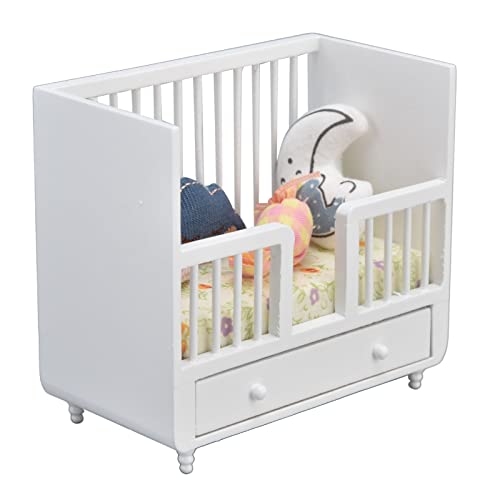 Akozon 1:12 Skala Miniaturpuppenhaus Holzkrippe DIY Dull Bed mit Kissen für Dollhouse Room Dekor von Akozon