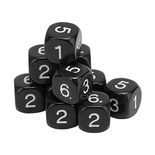Akozon 20 Stück 6-seitige Zahlenwürfel aus Kunststoff, 16 Mm, Runde Ecken, Polyedrisches Würfelset für Zahlenunterricht, Brettspiele, Weißes Outdoor-Produkt (Black) von Akozon
