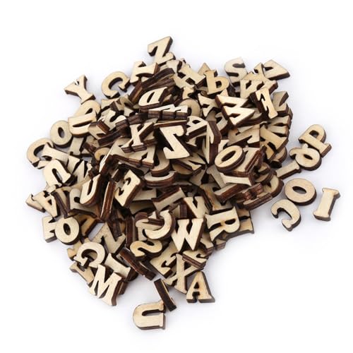 Akozon 200pcs Gemischtes Holz a z Buchstaben 0 9 Zahlen Unbemaltte DIY -Dekorationen für das Frühe Lernen Ornamente (Englisch Brief Design) von Akozon