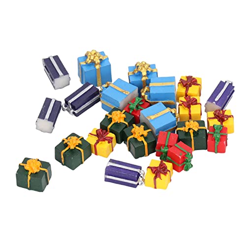 Akozon 25 Stück Puppenhaus-Weihnachtsgeschenkboxen aus Kunstharz, 5 Farben, Pädagogische Mini-Weihnachtsornamente für 1:12 Puppenhaus von Akozon
