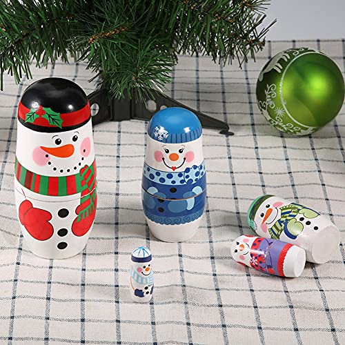 Akozon 5-teiliges Weihnachts-Matrjoschka-Set – handbemalte russische Matroschka-Holzpuppen – großer Schneemann und Weihnachtsmann als künstlerische Heimdekoration (großer Schneemann) von Akozon