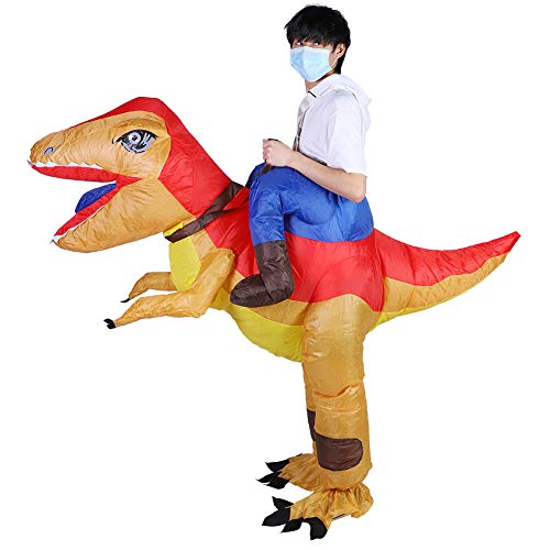 Akozon Aufblasbares Dinosaurier-Halloweenkostüm für Erwachsene und Kinder, ausgestattet mit Luftgebläse für Festivals und Partydekorationen (X115 Gelb Rot) von Akozon