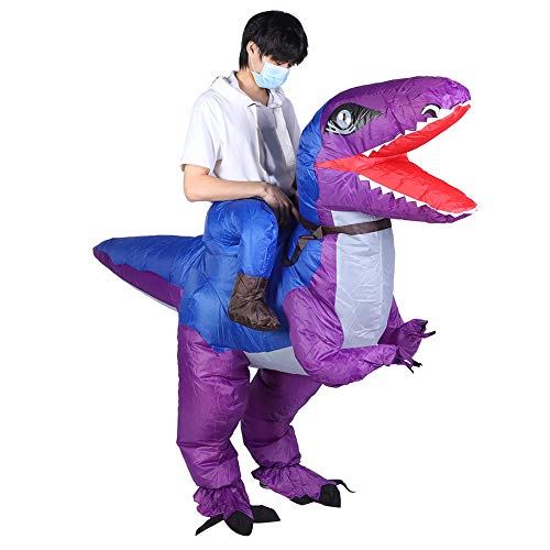 Akozon Aufblasbares Dinosaurier-Halloweenkostüm für Erwachsene und Kinder, ausgestattet mit Luftgebläse für Festivals und Partydekorationen (X115 blau lila) von Akozon