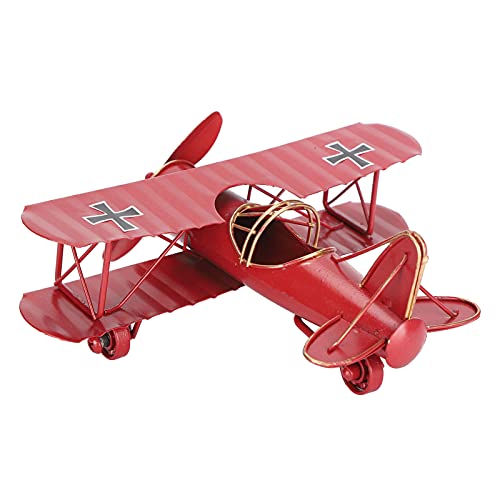 Eisen-Flugzeug-Modell, Roter Vintage-Doppeldecker, Kunsthandwerk für Heimdekoration, Café-Ornament von Akozon