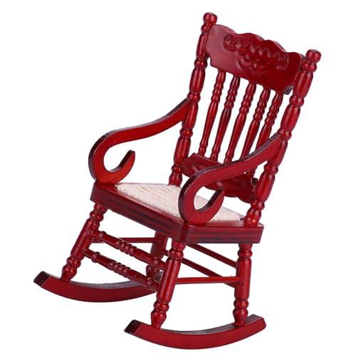 Akozon Exquisite Miniatur -Schaukelstuhl für 1:12 Puppenhaus, Handgefertigtes Möbeldekor -Spielzeug mit Feiner Arbeit - Ideales für und Erwachsene (White) (Mahagoni) von Akozon