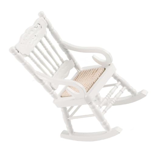 Akozon Exquisite Miniatur -Schaukelstuhl für 1:12 Puppenhaus, Handgefertigtes Möbeldekor -Spielzeug mit Feiner Arbeit - Ideales für und Erwachsene (White) von Akozon