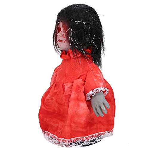 Akozon Gruselige Puppe mit Unheimlichem Klang, Gruselige Laufpuppe, Augen Blinken Rot für den Halloween-Tag (Z113 wandelndes Geisterbaby mit schwarzen Haaren) von Akozon