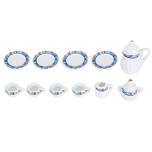Akozon Miniatur-Teetassen 1:12 Puppenhaus Küche Miniatur 15-teiliges Porzellan-Blumen-Teetassen-Set Decor Collection Puppenhaus-Porzellan-Teetassen-Set Nr. 3 Porzellan-Zubehör (Blaue von Akozon