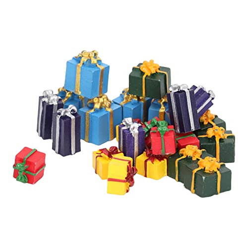 Akozon Miniatur-Weihnachtsgeschenkboxen, Feine Verarbeitung, Lehrreich, 5 Farben, Mini-Weihnachtsschmuck, Kunstharz, Tragbar, für Puppenhaus Im Maßstab 1:12 von Akozon