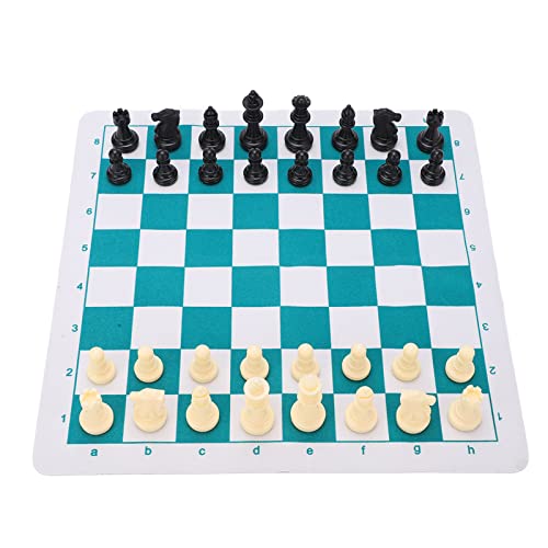 Akozon Schachplastik Plastik, Schachbrett Travel Geting Spielzeug Setplastikstücke Mousepad Brettspiele PU Leder mit von Akozon