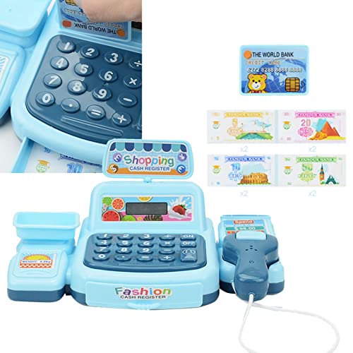 Akozon Vor, das Spielen von Registrierkasse Mini Supermarkt Registrierkasse Ornamente für Rollenspiele und Einfallsreicher Spaß (Blue) von Akozon