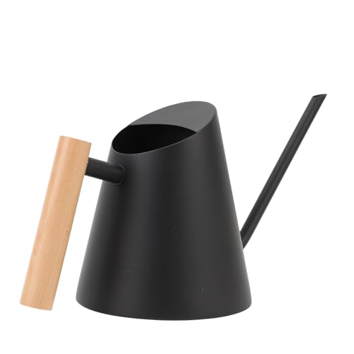 Akozon Weniger Stahlwässerung mit Langem Ausguss Mattes Innenpflanzenwässerung mit Komfortables Holzgriff für Haus- und Gartengebrauch (Black) von Akozon