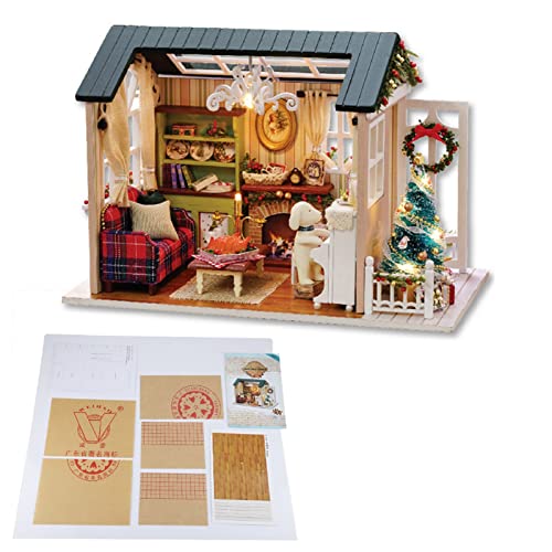 DIY Miniatur-Holzhaus-Ornamente, Möbel, Handwerkshäuser, Modell mit LED-Licht von Akozon