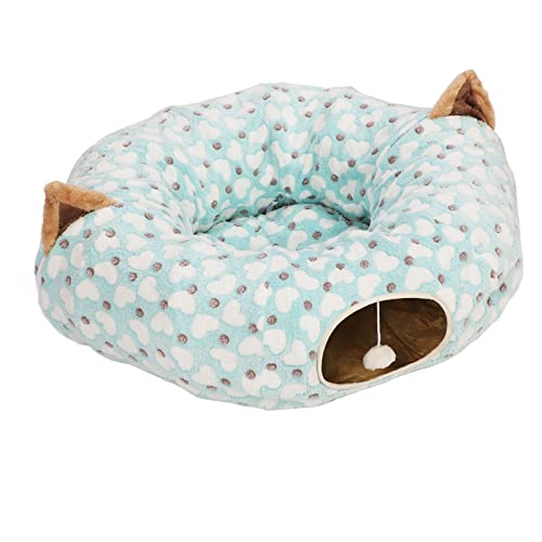 Katzentunnelbett mit Matte, Herzmuster, Rund, Zusammenklappbar, 3-Wege-Katzenröhrenbett mit Spielball für Katzen, Kätzchen, Blau, Professionelles Zubehör für den Einsatz Katzentunnelbett mit Matte, Herzmuster, Rund, Zusammenklappbar, 3-Wege-Katzenröhrenbett mit Spielball für Katzen, Kätzchen, Blau, Professionelles Zubehör für den Einsatz von Akozon