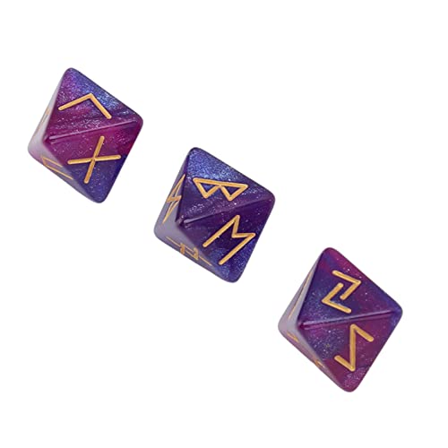 Runenwürfel, Würfel, Astrologie, Lernen, Vorhersage, Polyedrisch, Set für Erwachsene, 3-teilig, 8-seitig, Sternhimmel, Mystisch, Lebendige Farben (Lila-blau) von Akozon