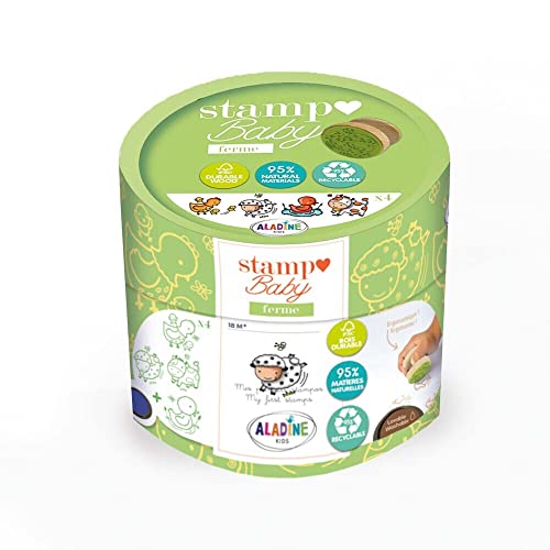 ALADINE 3003150 Stempelset Baby ECO, Bauernhof, Holzstempel für Kinder ab 18+ Monaten, Holz, 13.5 x 13.5cm von Aladine